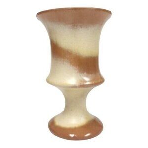 Vtg 70s Pedestal Stoneware Vase Ceramic Glazed Mocha Cream Swirl 7" Mid-Century